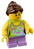 LEGO twn265 Girl, Dolphin Top, Short Medium Lavender Legs, Dark Brown Ponytail and Swept Sideways Fringe (40228)